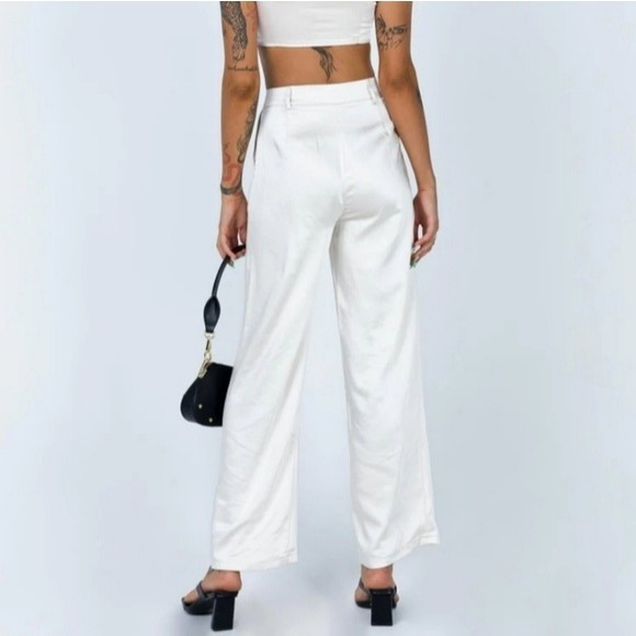 Princess Polly Huxley champagne satin high waisted wide leg pants - Picture 3 of 16